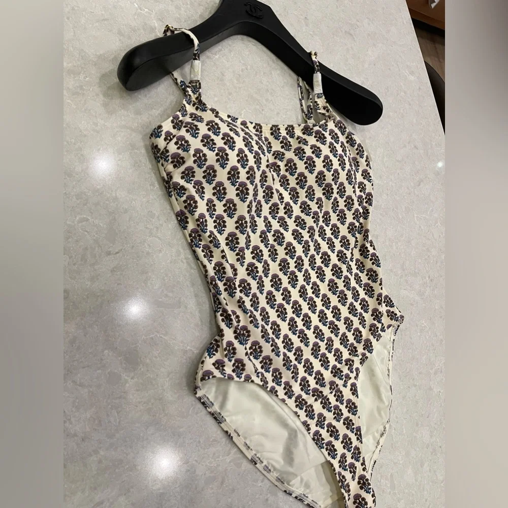 Tory Burch Floral Print One-Piece Swimsuit in Purple Bloom Size M - Picture 7 of 13